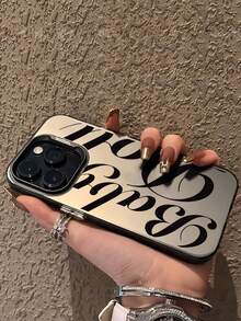 1 pieza Funda de teléfono con patrón de letras negras, colorida, de plata IMD, a prueba de golpes y de moda, compatible con iPhone 11 12 13 14 15 16 17 Pro Max - Multicolor - Ver 1
