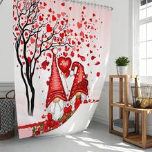 1pc/4pcs Romantic Valentine's Day Themed Shower Curtain Set, Includes Gnome, Heart, "Happy Valentine's Day", Plaid Background, "LOVE" Text Design Shower Curtain, Bath Mat, Toilet Seat Cover, 12 Hooks, Machine Washable, Artistic Design, Suitable For All Seasons, Valentine's Day Shower Curtain, Bathroom Decor - Multicolor - View 21