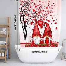 1pc/4pcs Romantic Valentine's Day Themed Shower Curtain Set, Includes Gnome, Heart, "Happy Valentine's Day", Plaid Background, "LOVE" Text Design Shower Curtain, Bath Mat, Toilet Seat Cover, 12 Hooks, Machine Washable, Artistic Design, Suitable For All Seasons, Valentine's Day Shower Curtain, Bathroom Decor - Multicolor - View 13