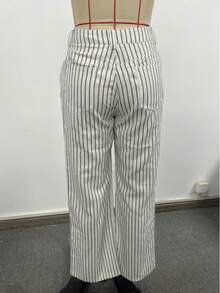 Women's Vintage Striped Straight Leg Woven Fabric Pants With Zipper And Pockets, Long Trousers, Non-Stretch - Multicolor - View 2