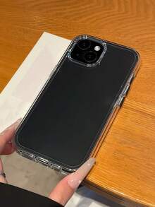 Funda de teléfono de moda de material sólido de color blanco, rosa, negro y azul, minimalista, de alta calidad, creativa, transparente, de cobertura completa, resistente al agua, a prueba de golpes y arañazos, regalo de cumpleaños y aniversario de primavera - Negro - Ver 4