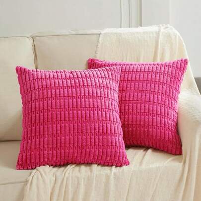 2 Paquetes de Fundas de Cojín Decorativas Azul Polvoriento 40*40cm para Sala de Estar, Sofá, Cama, Decoración Rústica de Casa Boho, Funda de Cojín Cuadrada de Pana a Rayas Suaves 45x45 cm