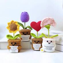 1個趣味正能量植物花朵鉤編裝飾品，手工鉤編向日葵盆栽植物，編織花朵，可愛鉤編裝飾飾品，馬鈴薯絨毛裝飾品，創意花卉編織，適合汽車、居家、辦公桌裝飾，鼓勵朋友，絕佳聖誕禮物 - 彩色 - 查看 2