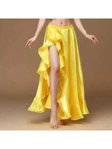 Chân váy maxi khiêu vũ thời trang, chân váy phồng xẻ tà đôi bằng satin dành cho nữ, thích hợp cho múa bụng, flamenco, nhạc rock. - Nhiều màu - Xem 37