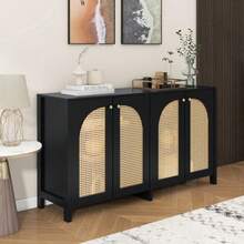 Modernes Sideboard im minimalistischen Stil 4-Rattantür, Metallgriff einfaches Buffetschrank für Esszimmer, Wohnzimmer, Küche (Schwarz) - Noir - Voir 4