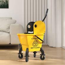 HOMCOM Cleaning Cart With 26 Liter Bucket And Wringer, Mop Cart With Handle And Mop For Building Cleaning, Yellow - 1 - View 7