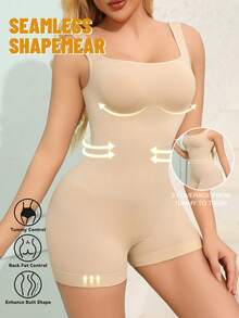 Women's Solid Color Sleeveless Fitted Romper - Apricot - View 2