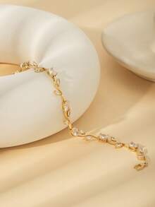 1 件高品质闪亮锆石网球手链，采用独特的叶子设计，电镀不褪色，时尚女士配饰，适合日常佩戴、节日、新娘、母亲节、圣诞节礼物