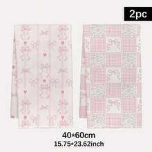 MEMNUN 2pcs Pale Pink Bow & Heart Pattern Kitchen Towels, 15.75*23.62in (40*60cm), Soft Microfiber Material, Dish Cloth, Hand Towel, Ideal For Kitchen & Dining Room Decor, All Season - Multicolor - View 12