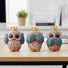 3 Mini Adornos Creativos de Búhos, Adorables Estatuas de Resina de Animales para Decoración de Mesas, Salas de Fiestas y Hogar