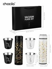 choxila 1/4件套咖啡茶水瓶套装，含杯子，咖啡茶旅行杯，不锈钢真空保温杯，带防漏盖 - Cup - 查看 6