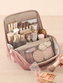 Túi đựng mỹ phẩm dạng đứng, túi đựng đồ vệ sinh cá nhân du lịch công tác đa năng dung tích lớn, túi trang điểm bằng vải nhung kẻ, túi đựng văn phòng phẩm rộng rãi, thiết kế nhiều ngăn + vải bền + túi lưới, túi đựng sản phẩm chăm sóc da di động. - Nhiều màu - Xem 6