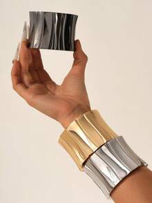 1set Gold Color Luxurious Snake Wave Minimalist Smooth Bangle Bracelet, Suitable For Work, Party, Banquet, Ball, Birthday, Street Style, INS Blogger, Holiday, Bar Wear - Gold Suit - View 35