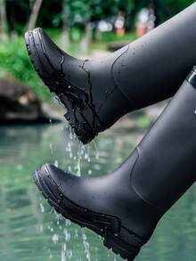 女士时尚高筒雨靴，弹性靴口，防水防滑，适合洗车、钓鱼、厨房活动、户外水上活动 - 黑色 - 查看 9