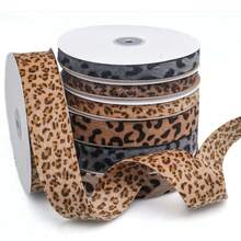Cinta de terciopelo con estampado de leopardo, cinta de satén con estampado de leopardo de una sola cara, accesorios para el cabello hechos a mano con diadema de moño, suministros de ropa, envoltura de regalos, decoración de fiestas, manualidades y coronas de DIY