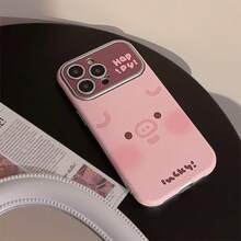 Kavenfort 1件装超萌小猪鸭图案真皮保护壳，兼容 17 Pro Max、16/15/14/13/12/11系列，卡通、可爱、个性化、原创、少女、创意、几何、卡哇伊、简约、宠物、软妹、ins风、情侣、节日、生日礼物 - 粉色 - 查看 5