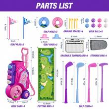Toddler Golf Set 2-4 Years, Kids Golf Club With 8 Balls, 4 Plastic Clubs, Putting Mat, Scoreboard, Storage Bag, Indoor Outdoor Game With Golf Cart Sport Toy Gift For Baby Boys Girls Age 3-5,Pink - Pink - View 7