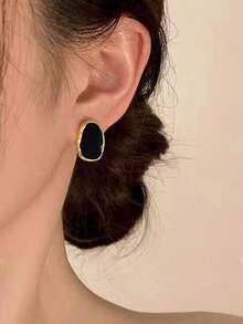 1 Pair Minimalist Asymmetrical Geometric Everyday Casual Unique Classic Retro Elegant Women Earrings - Màu Đỏ Sâu - Xem 2