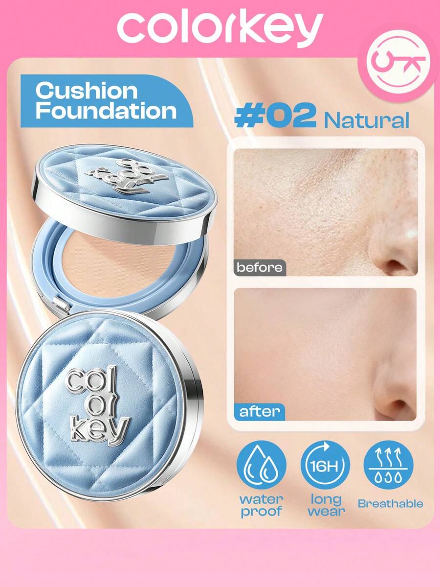COLORKEY Luxury Caviar Makeup Cushion Cream, Foundation Cream, Cover Under Blemishes & Skin Discoloration, Long-Lasting, Invisible Pore, Lightweight, Breathable, For Beginner For Women For Daily Use, Gift For Women Mom Wife Sister Teen Girl Friend, For Party, For Travel - 02 自然 - 查看 1