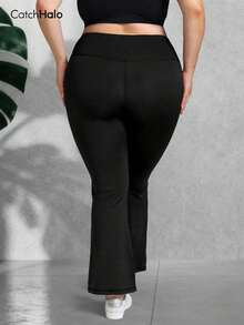 Leggings de yoga de talla grande con vuelo de tela de punto para mujeres - Cintura alta con control de abdomen y levantamiento de glúteos y pantalones de yoga que moldean el Body | Pantalones deportivos a prueba de sentadillas con estiramiento en 4 direcciones sin costuras para gimnasio, yoga, pilates, correr, ciclismo