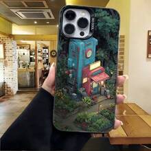 Cubierta de telefono para iPhone con diseño de casa encantada en bosque azul y rojo estampado con texto 80000 para uso diario en cafeterias y viajes - Blanco - Ver 4