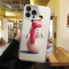 Cubierta de telefono con diseño de muñeco de nieve color gris claro con bufanda rosa para iPhone 14 Pro Max estilo invernal para uso diario en cafeterías y ocasiones casuales - Blanco - Ver 7