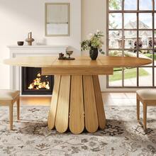 Extendable Dining Table, Kitchen Table, Balcony Table, Wooden Dining Table, Round Table That Extends To Oval, 118-158 Cm, Seats Up To 6, Wood Color - Camel - View 6