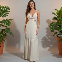 Women's Long Dress Long Wedding Party Dresses Elegant Bridesmaid Casual - 卡其色 - 查看 1