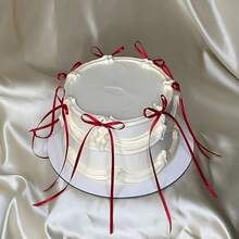 10 élégantes décorations de gâteau en ruban rouge avec des accents dorés - fabriquées en polyester, conviennent pour les décorations de mariage, anniversaire, Saint-Valentin, créant une atmosphère festive - Rouge - Voir 9