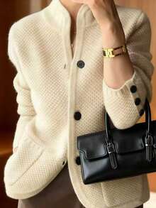 Autumn/Winter New Fashion Women's Elegant Loose Commuter Blouse, Sheep Wool Retro Knit Cardigan Sweater Jacket For Women - Apricot - View 7