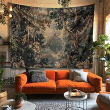 Jit 1pc Classical Forest Wall Hanging Art Painting Printed Tapestry, Retro Art Aesthetic Tapestry, Suitable For Rooms, Yards, Studios, Homes And Celebration Events, Suitable For Both Indoor And Outdoor Activities, Available In Multiple Sizes, Ideal Creative Gift - 彩色 - 查看 2