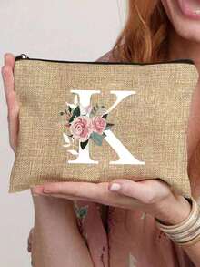 A-Z Clown Letter & Floral Print Cosmetic Bag, Rose Letter Print Art Design, Gift For Girls, Cute Retro Minimalist Letter Pattern Print Storage Pouch, Makeup Bag, Small Item Organizer, Cosmetic Organizer, Toiletry Bag, Clutch, Coin Purse, Foldable Lightweight Storage Pouch, Minimalist Shopping Bag, Teacher Gift Clutch, Nurse/Doctor/Teacher Storage Pouch, Suitable For Personal Travel Cosmetic Organization ,Travel Essential Bag - Multicolor - View 27