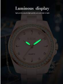 LIGE Fashion Women's Watch Waterproof Quartz Watch Ceramic Strap Luminous Dial Daily Wear Watch - Black - View 8