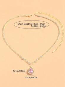 Dây chuyền mặt hình giọt nước Cubic Zirconia màu xanh navy cổ điển, Dây chuyền phong cách tiệc tùng thanh lịch dành cho nữ, Dây chuyền quà tặng tinh tế - màu xanh vàng - Xem 11