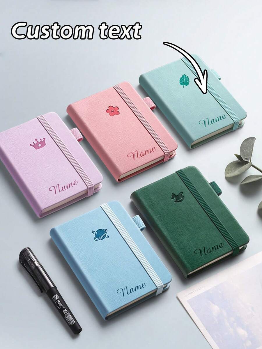 1 pieza Cuaderno personalizado A6/A7 con correa, cuaderno de estudiante impermeable, regalo de cumpleaños, adecuado para uso diario, oficina, útiles escolares - Multicolor - Ver 1