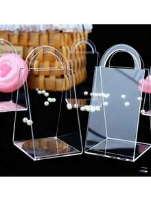 Hộp quà tặng Acrylic trong suốt 5 chiếc, túi cầm tay, giỏ đựng kẹo hình tam giác, tiệc sinh nhật, kỷ niệm, tiệc tối - trong suốt - Xem 2