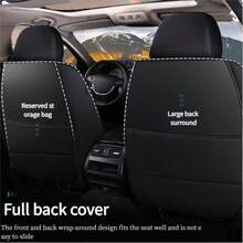 Chic Black & Orange Contrast Faux Leather 5-Seater Full Coverage Car Seat Covers - Emblem & Lettering Stitching Design Universal Fit Auto Seat Protectors - 橘色五座 - 查看 5