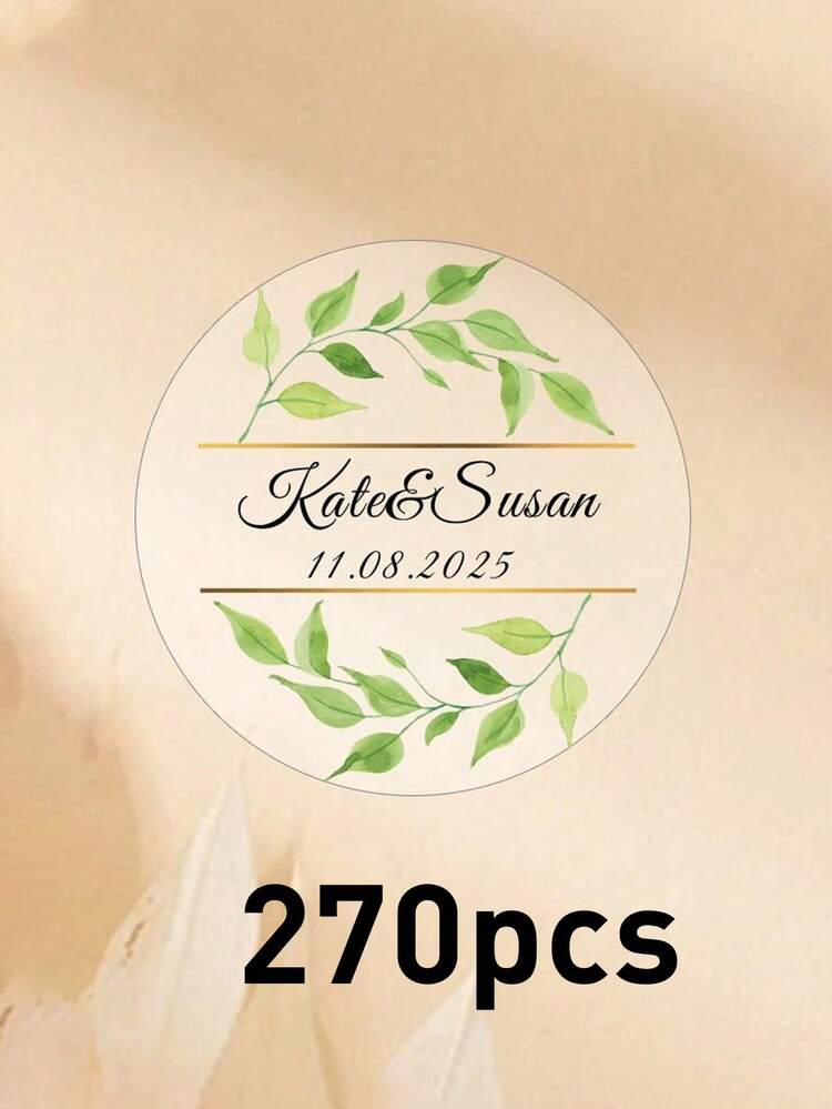 54-540 piezas Etiquetas de boda personalizadas transparentes, pegatinas de regalo de boda personalizadas con diseño de hojas verdes, pegatinas con nombre y fecha personalizados, pegatinas de círculo transparente de PVC resistente al agua personalizadas, ornamentales, elegantes, adorables, personalizadas, 4x4cm, pegatinas para botellas de agua, para cajas de almacenamiento, esposa, colega, familia, para regalos únicos para aniversario, Día de San Valentín, etiquetas de fiesta de boda, amor eterno - Estilo A - Añade 14
