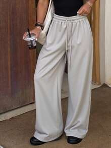 Livesso 女士休闲纯色宽松运动裤 秋季女式慢跑裤 - 淺灰色 - 查看 5