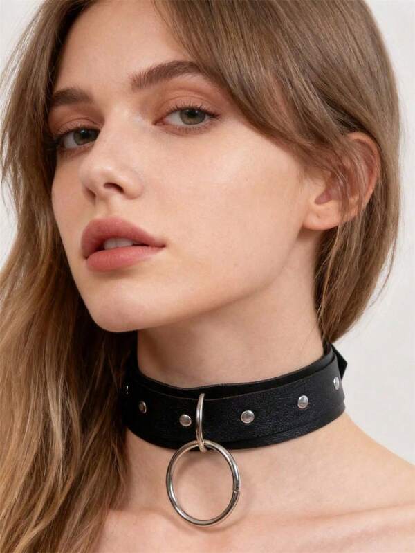 1pc Faux Leather Choker Necklace With Chain & Heart Design, Fashionable Y2K Goth Punk Style Lingerie Accessory, Suitable For Various Occasions