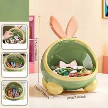 1pc Plastic Dustproof Desktop Storage Box, Cute Rabbit Ear Design Bedroom Toy Snack Organizer Box, Available In Pink White, Healing Blue, Soft Pink - Multicolor - View 6