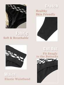 3条装女士黑色渔网丁字裤，性感镂空丁字裤 - 黑色 - 查看 5