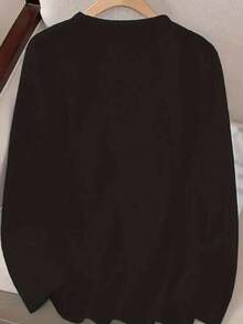 New Year HAPPY NEW YEAR Gold Artistic Letters Happy New Year Theme Fashion Pattern Print Casual Women's Long Sleeve T-Shirt Polyester Stretch Fabric Autumn Winter Season European And American Women's Comfortable Loose Round Neck Clothing Women's Long Sleeve T-Shirt - White And Navy Off-The-Shoulder Cropped Top-White And Navy Off-The-Shoulder Cropped Top - 黑色 - 查看 3