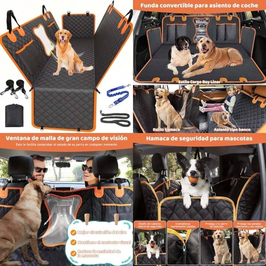 Cubre Asientos para Auto Perro, Cojín para Asiento de Coche para Mascotas, Antideslizante, Impermeable, a Prueba de Arañazos, con Ventana de Malla, Cuerda de  y Correa para Perros(default) - Multicolor - Ver 1