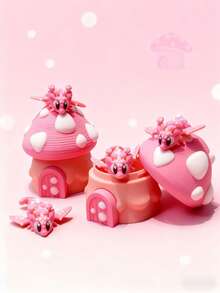 1set/2pcs 3D Printed Mushroom House + Mushroom Dragon Model Table Decoration Sculpture Table, 3D Printed Movable Articulated Animal Table Simulation Model, Stress-Relieving Creative Festival Gift Table Gift - Multicolor - View 3