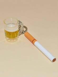 1/2件樹脂香菸與啤酒杯鑰匙圈吊飾附環，哥德風包包與錢包掛飾，中性款，情人節海灘日常裝飾禮物 - 黃色 - 查看 2