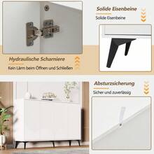 White Sideboard, 160 Cm Wide, Multifunctional Sideboard, Chest Of Drawers, Tall Cabinet With Adjustable Shelves, 4 Doors, Metal Legs