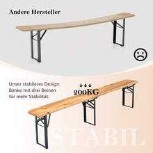 175cm Folding Beer Tent Set, 3 Pieces: 1 Folding Table + 2 Beer Benches, Solid Weather-Resistant Pine, Space-Saving, Beer Table Set For Garden Parties