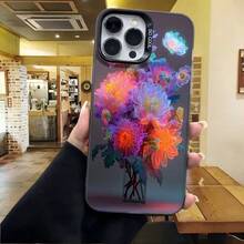 Cubierta de telefono con diseño floral brillante color negro con flores multicolor en estilo neón para iPhone 14 Pro Max ideal para uso diario y ocasiones especiales - Blanco - Ver 4