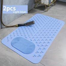 1pc Non-Slip Shower Mat, Bath Mat With Drainage Holes And Suction Cups, Foot Massage Mat, Home Bathroom, Bathroom Necessities. - 2pcs Light Blue - View 10